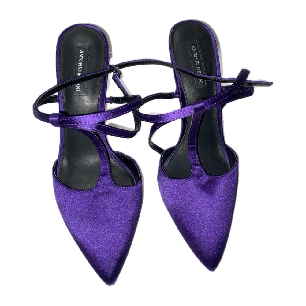 Antonio Melano Purple Satin Ankle Strap Pumps